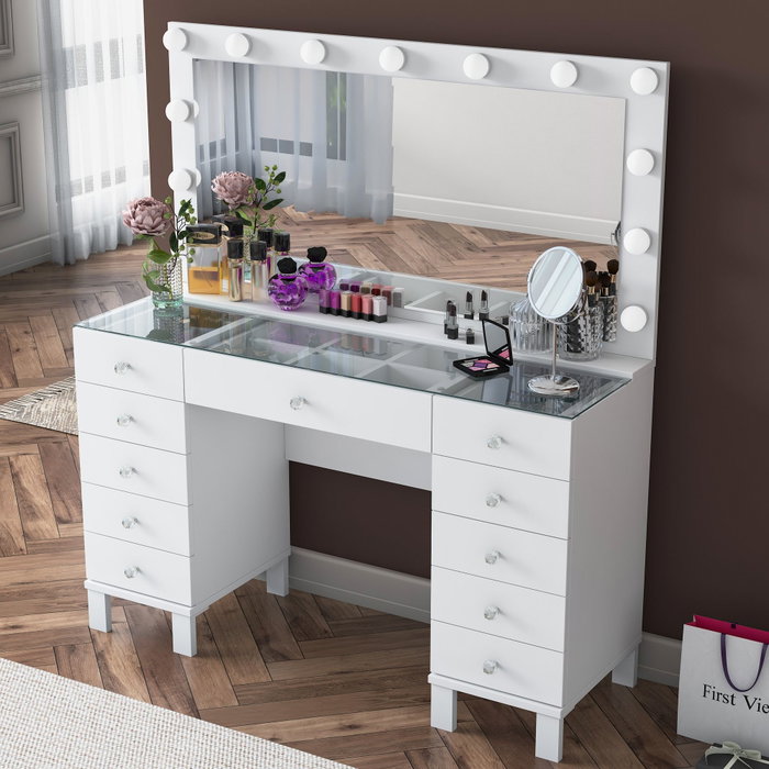 Hanah Home Mesa de Maquillaje BJ137 - 3847 Blanca con 13 Focos Hanah Home Mesa de Maquillaje BJ137 - 3847 Blanca con 13 Focos